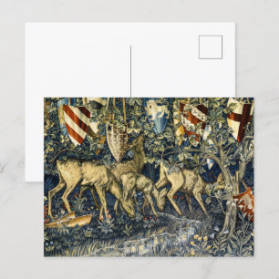 Postal William Morris Deer y escudos en el dominio verde