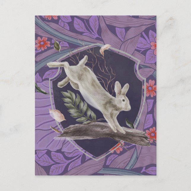 Postal William Morris Forest Rabbit Floral Art Nouveau (Anverso)