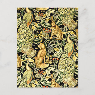 Postal William Morris Forest Tapestry Fox Hare Peacock