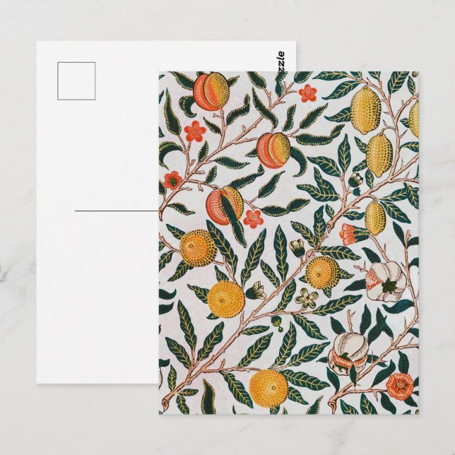 Postal William Morris Frutas Vintage Granada Blanco (Anverso / Reverso)