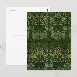 Postal William Morris Gran Hojas Verdes y Flor Azul