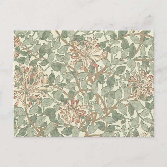 Postal William Morris Honeysuckle Green Floral (Anverso)