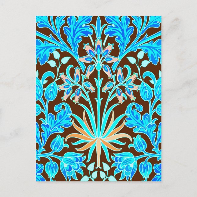 Postal William Morris Hyacinth Print, Aqua y Brown (Anverso)