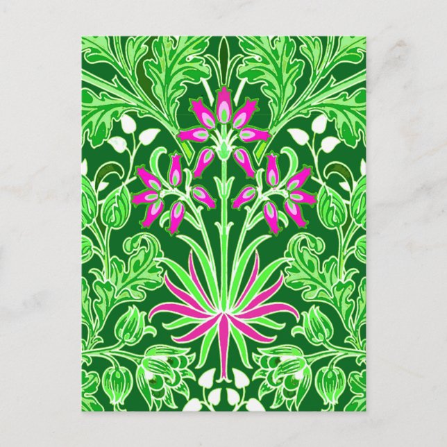 Postal William Morris Hyacinth Print Lime & Emerald Green (Anverso)