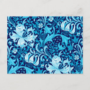 Postal William Morris Iris y Lily, Indigo Azul y Blanco