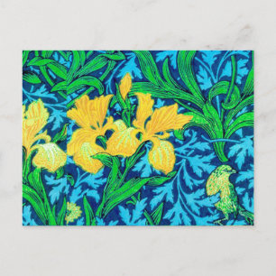 Postal William Morris Irises, amarillo y azul cobalto