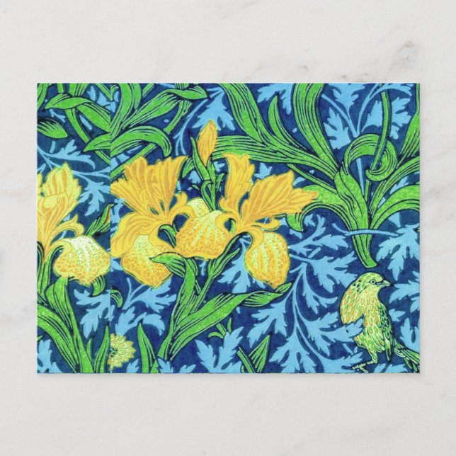 Postal William Morris Irises, amarillo y azul cobalto (Anverso)
