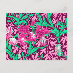Postal William Morris Irises, Fuchsia rosa y vino