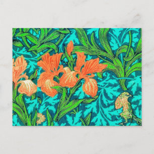 Postal William Morris Irises, Naranja y turquesa