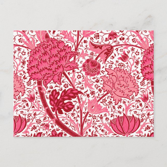 Postal William Morris Jacobean Floral, Coral Pink (Anverso)