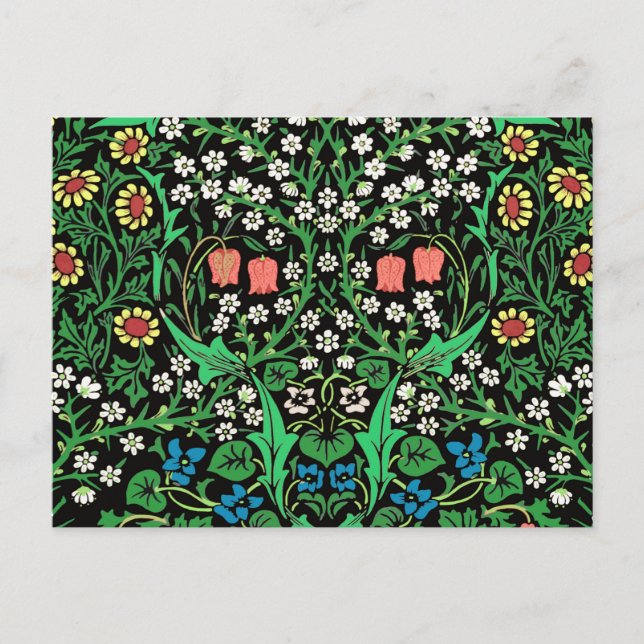 Postal William Morris Jacobean Floral, fondo negro (Anverso)