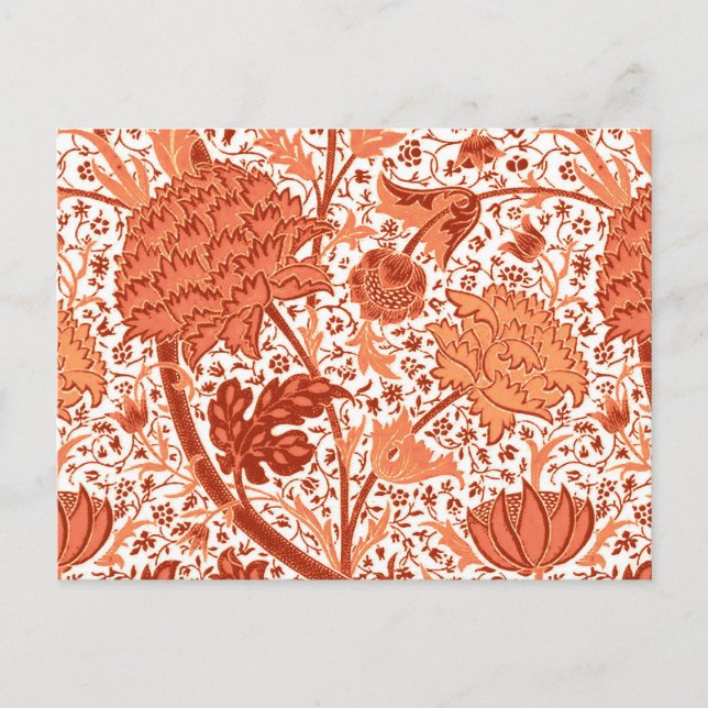 Postal William Morris Jacobean Floral, Naranja de Coral (Anverso)