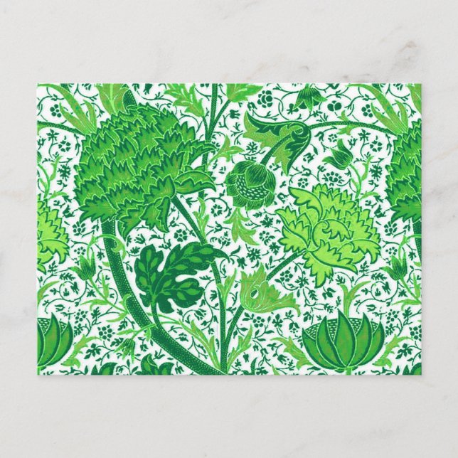 Postal William Morris Jacobean Floral, Verde Esmeralda (Anverso)