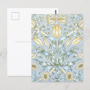 Postal William Morris Lily y el patrón de flores de grana