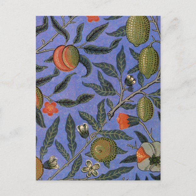 Postal William Morris Papel de fondo azul granate (Anverso)