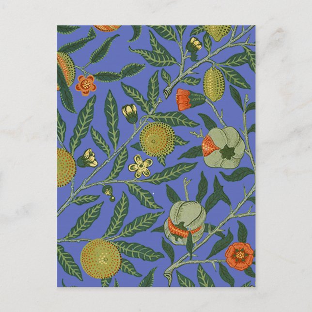 Postal William Morris Papel de fondo azul granate (Anverso)