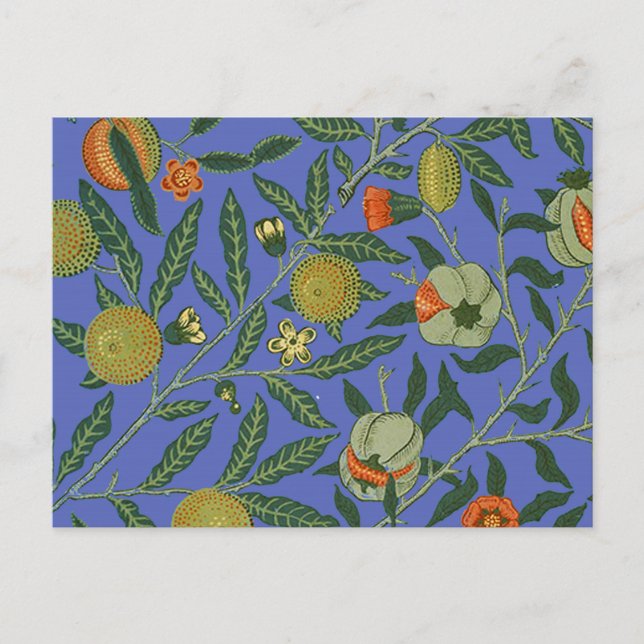 Postal William Morris Papel de fondo azul granate (Anverso)
