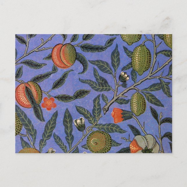 Postal William Morris Papel de fondo azul granate (Anverso)
