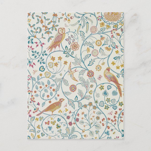 Postal William Morris - Papel pintado de búho y bayas (Anverso)