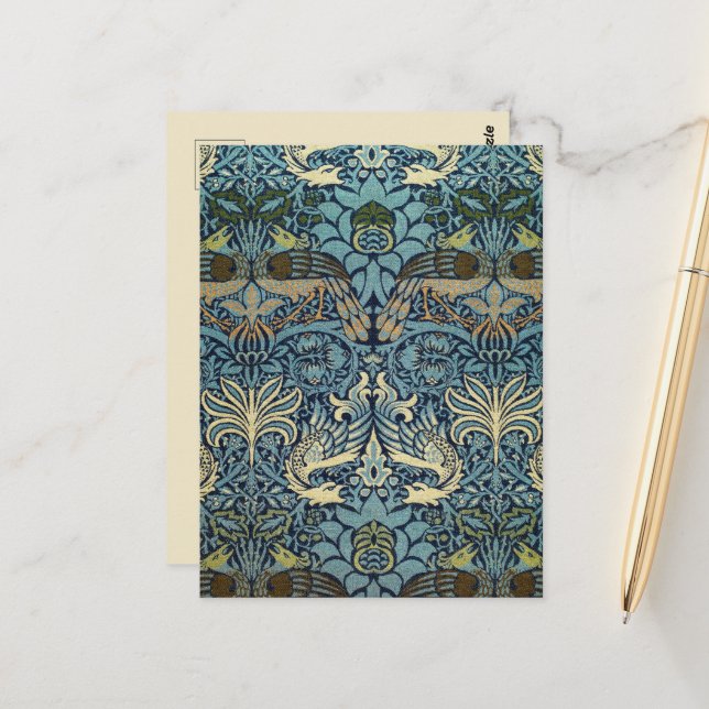 Postal William Morris Peacock and Dragon Woven Design (Anverso/Reverso In Situ)