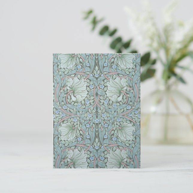 Postal William Morris - Pimpernel: Flores azules y verdes (Anverso de pie)