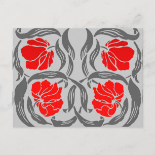 Postal William Morris Pimpernel, plata gris y rojo