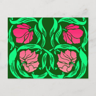 Postal William Morris Pimpernel, rosa de coral y verde