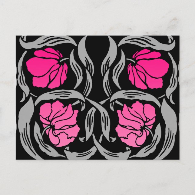 Postal William Morris Pimpernel, rosa y negro de Fuchsia (Anverso)