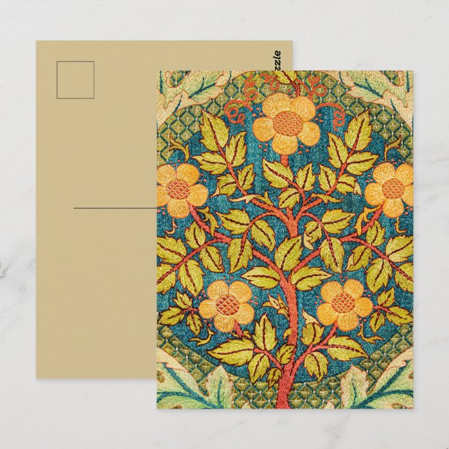 Postal William Morris Rosa Wreath: Arte y artesanía clási (Anverso / Reverso)