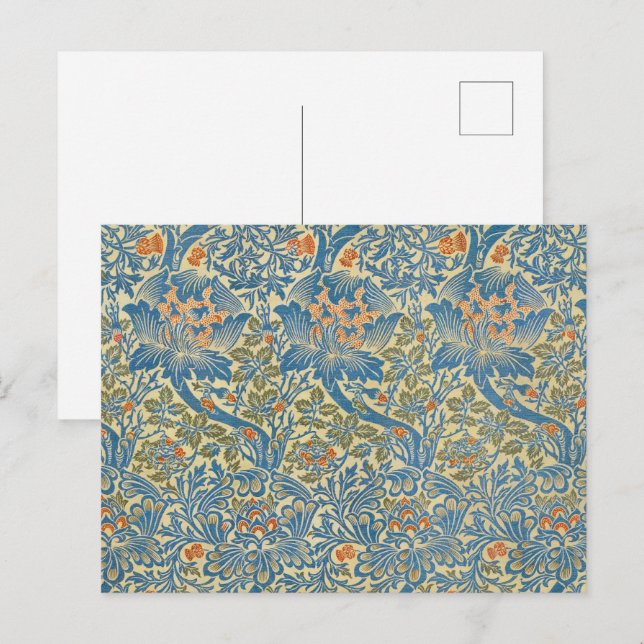 Postal William Morris Rosa y Thistle Floral Blue (Anverso / Reverso)