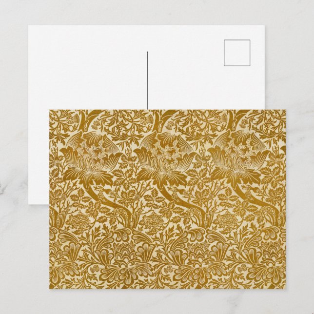Postal William Morris Rosa y Thistle Floral Golden (Anverso / Reverso)