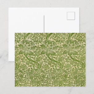 Postal William Morris Rosa y Thistle Floral Green