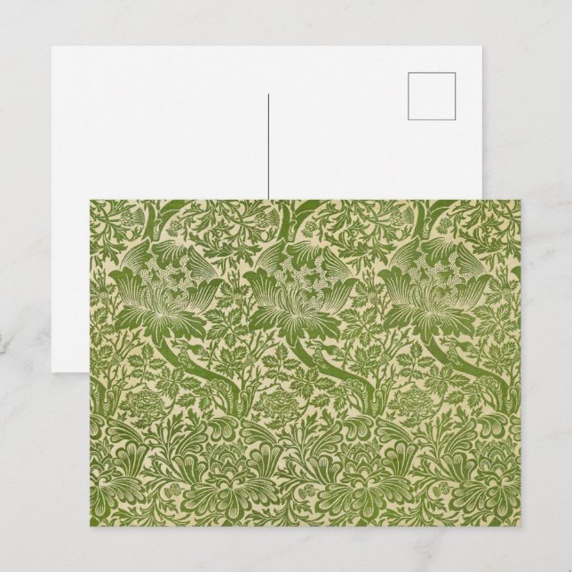 Postal William Morris Rosa y Thistle Floral Green (Anverso / Reverso)