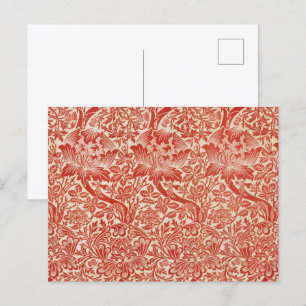 Postal William Morris Rosa y Thistle Floral Red