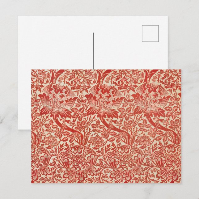 Postal William Morris Rosa y Thistle Floral Red (Anverso / Reverso)
