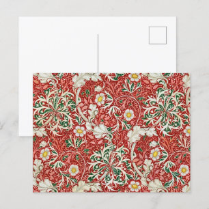 Postal William Morris Seaweed Flor antigua Verde Rojo