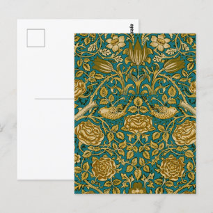 Postal William Morris Tudor Patrón Rosa Dorado Azul