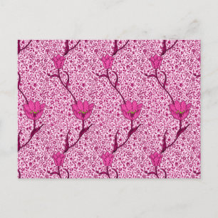 Postal William Morris Tulip Damask, Vino y Rosa Fuchsia P