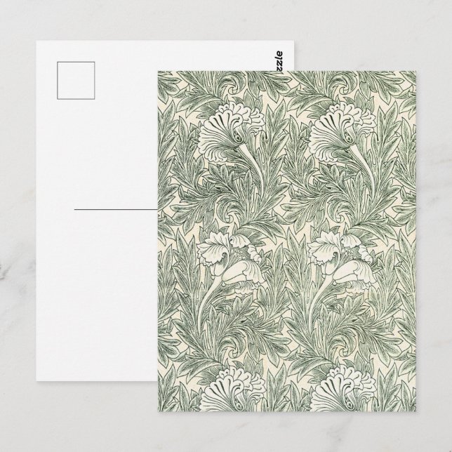 Postal William Morris tulip fondo de pantalla verde texti (Anverso / Reverso)