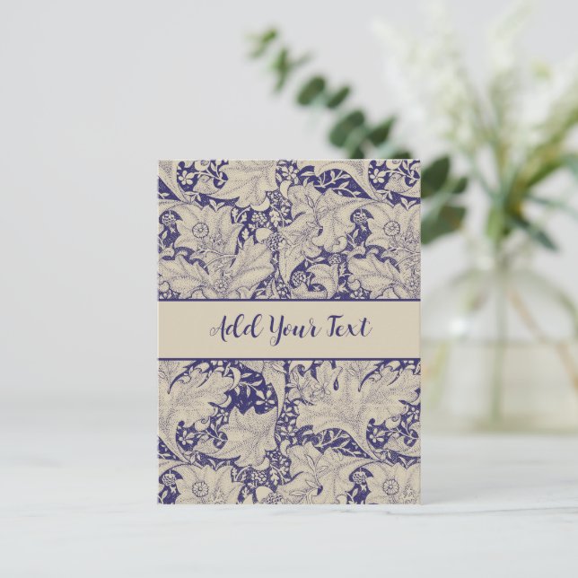 Postal William Morris Wallflower damasco azul floral (Anverso de pie)