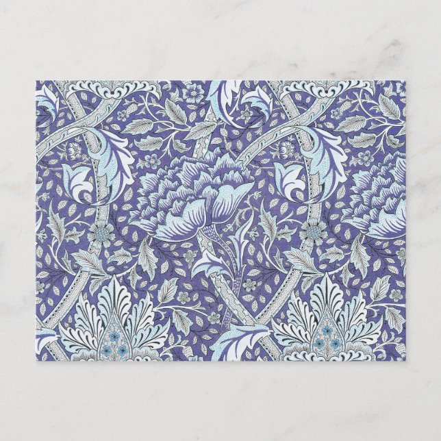 Postal William Morris Windrush flores azules florales (Anverso)