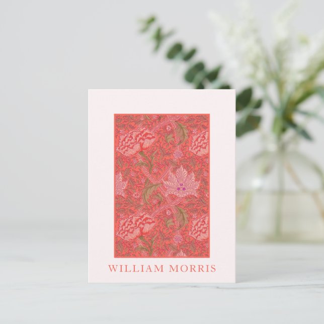Postal William Morris, Winrush: Floral roja, Naranja y ro (Anverso de pie)