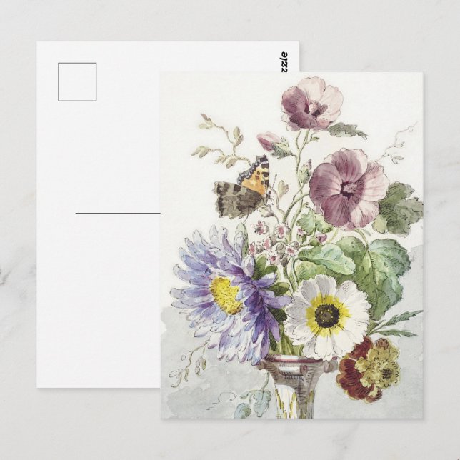 Postal William vanLee Bouquet de flores con mariposa (Anverso / Reverso)