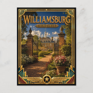 Postal Williamsburg Virginia Arte Deco Vintage Edad Dorad