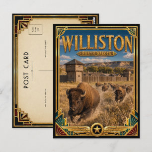 Postal Williston Dakota del Norte Arte Deco Vintage Edad