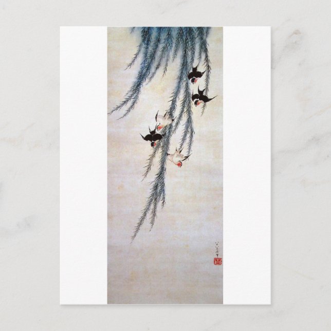Postal Willow y Swallow, Hokusai (Anverso)