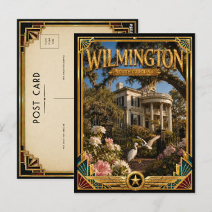 Postal Wilmington Carolina del Norte Arte Deco Dorado Vin