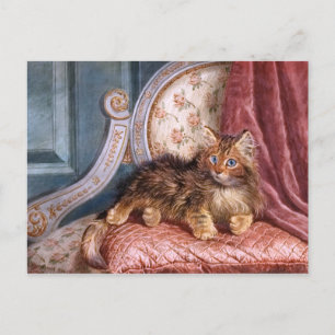 Postal Wilson Hepple: Gatito marrón en un sillón