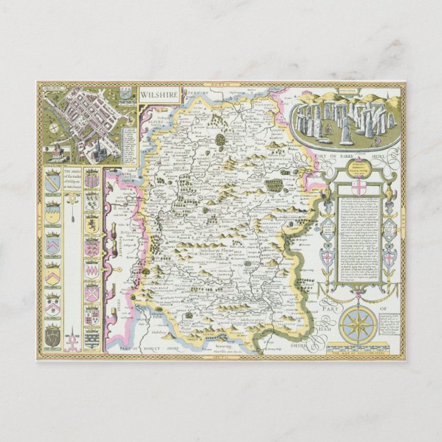 Postal Wiltshire, grabado por Jodocus Hondius (Anverso)