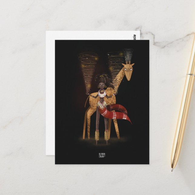 Postal WIND FLUYE GIRAFFE por Alexandra Dikaia (Anverso/Reverso In Situ)